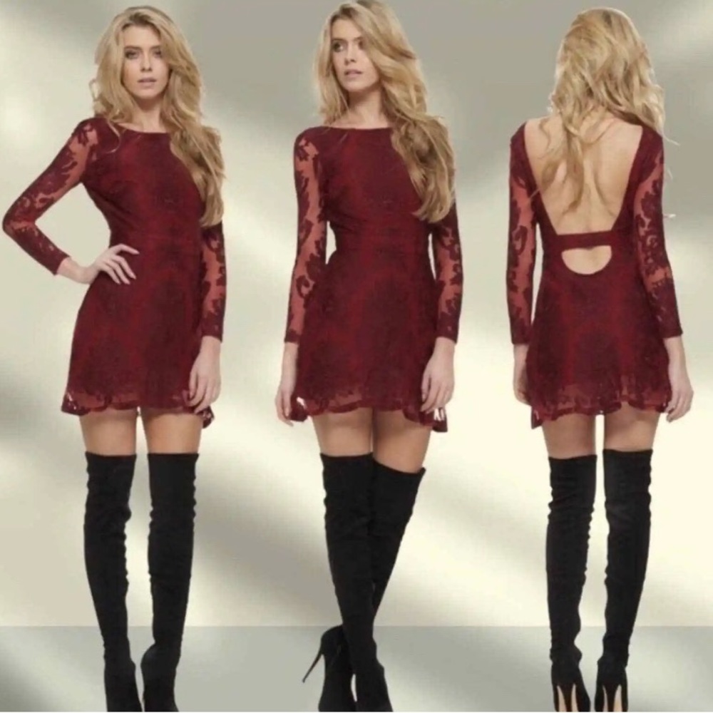 🍋 For Love and Lemons Night to Remember Lace Dress - Crimson  Size S EUC